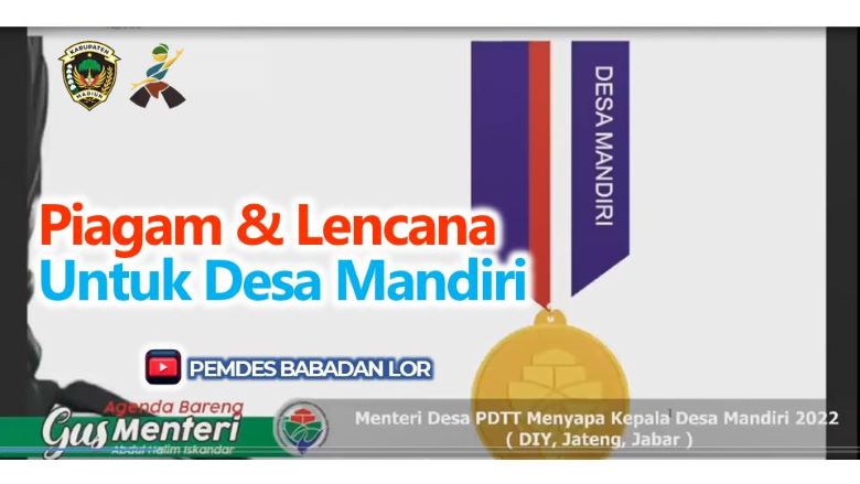 Kemendes PDTT : Piagam Dan Lencana Khusus Untuk Desa Mandiri 2022